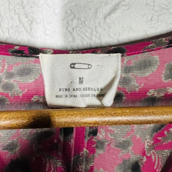 Pins & Needles x Anthropologie Semi Sheer Button Up Shirt Mauve Boho Festival M - Picture 5 of 5